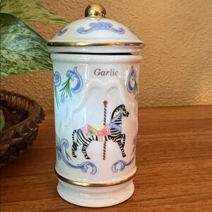 Lenox Ceramic Carousel Zebra Garlic Jar with Gold Trim